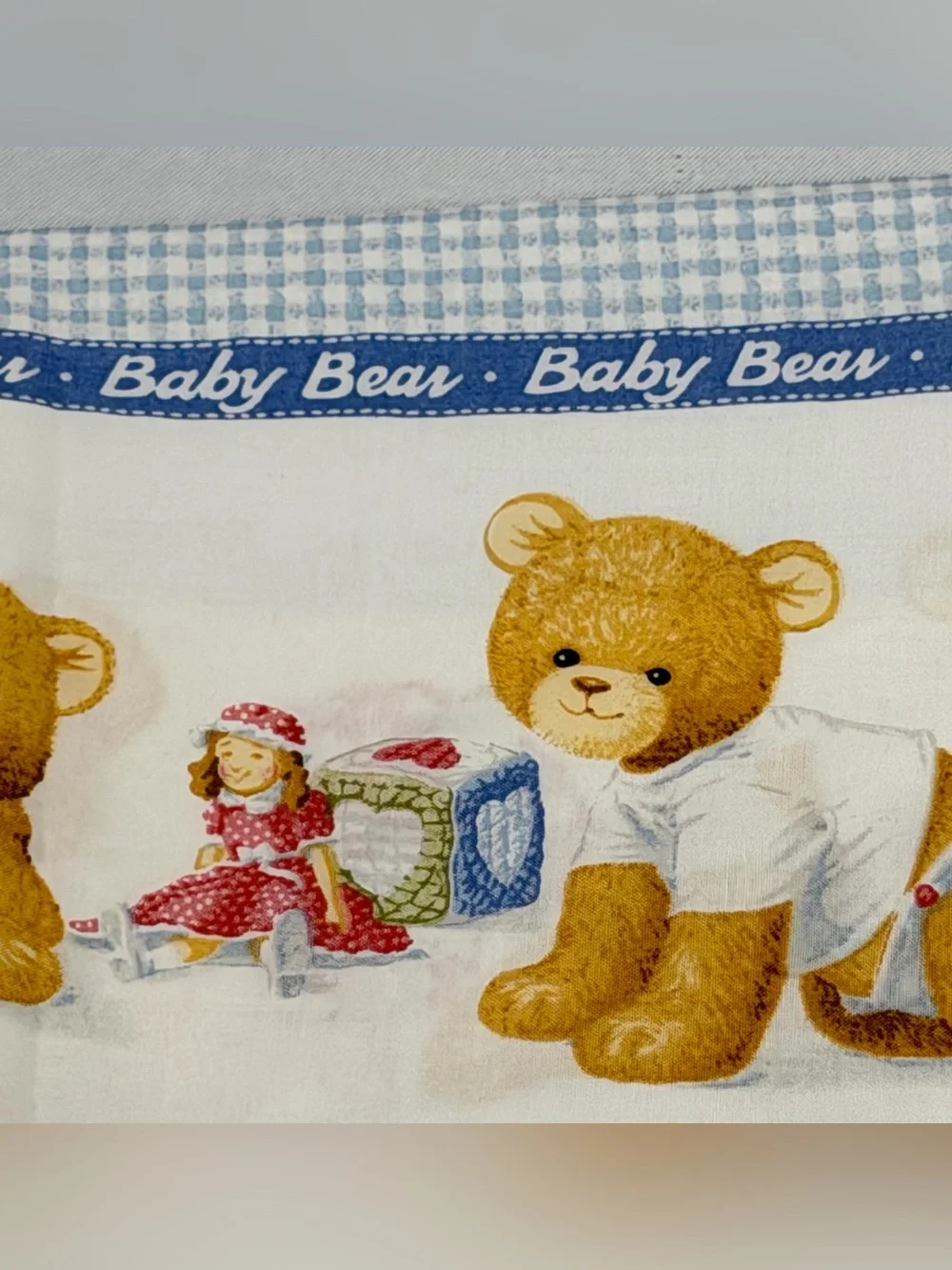 Fabric Baby Bear Nursery Boy Blue Gingham Checked Patty Reed Design 41”x72” 2 Yd